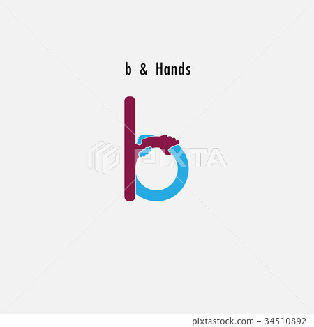 b- Letter abstract icon and hands logo design b- Letter abstract icon and hands logo design 34510892