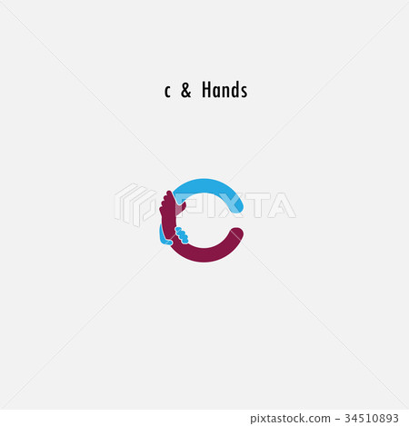 c- Letter abstract icon and hands logo design c- Letter abstract icon and hands logo design 34510893