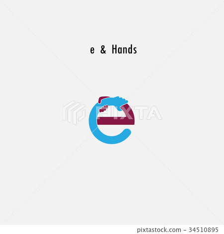 e- Letter abstract icon and hands logo design e- Letter abstract icon and hands logo design 34510895