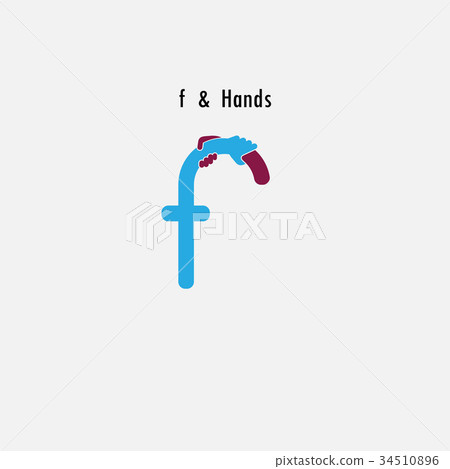 f- Letter abstract icon and hands logo design f- Letter abstract icon and hands logo design 34510896