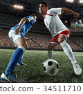 Soccer players performs an action play 34511710