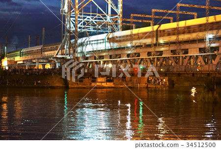 bridge, lifting, support, night, river, swing 34512500
