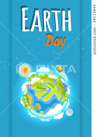 Earth Day Holiday Poster with Planet Illustration 34513644