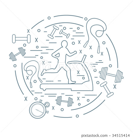 man jogging on a treadmill and sports equipment 34515414