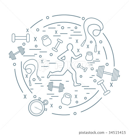 jogging man and sports equipment 34515415