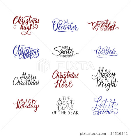 Merry Christmas brush lettering typography 34516341