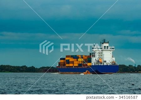 Blue container ship 34516587