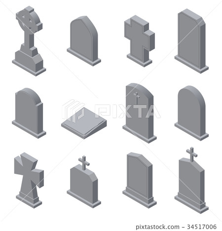 Set of gravestones isolated on white background 34517006