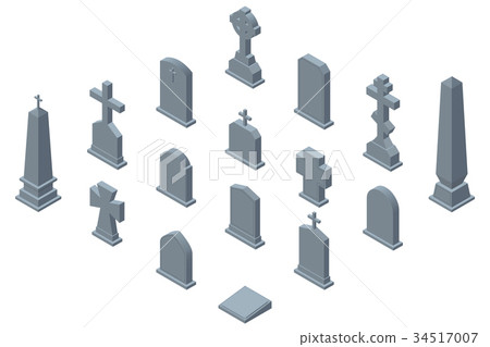 Set of gravestones isolated on white background 34517007