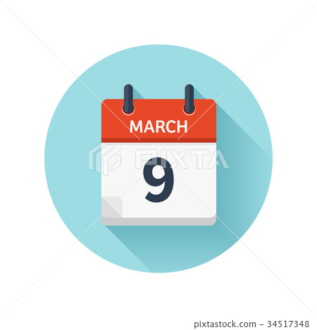 March 9. Vector flat daily calendar icon. Date and 34517348