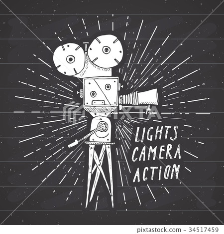 Camera vintage label, sketch retro vector Camera vintage label, sketch retro vector 34517459