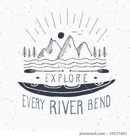 Kayak and canoe vintage label retro badge vector Kayak and canoe vintage label retro badge vector 34517481