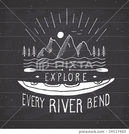 Kayak and canoe vintage label retro badge vector Kayak and canoe vintage label retro badge vector 34517483
