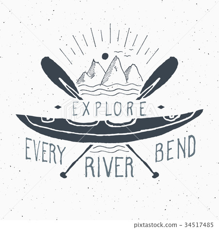 Kayak and canoe vintage label retro badge vector Kayak and canoe vintage label retro badge vector 34517485