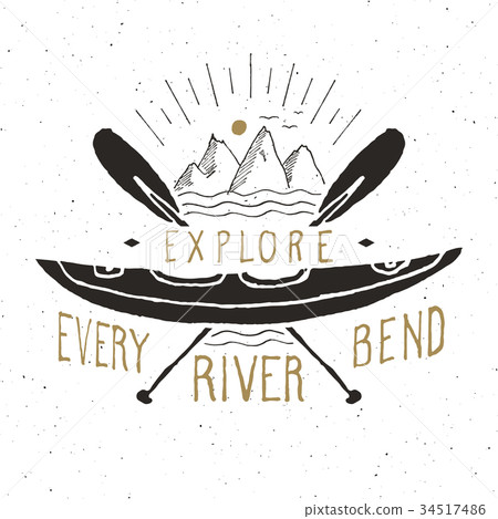 Kayak and canoe vintage label retro badge vector Kayak and canoe vintage label retro badge vector 34517486