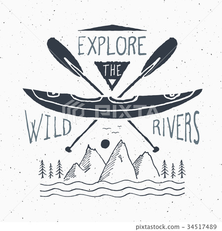 Kayak and canoe vintage label retro badge vector 34517489
