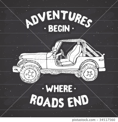 Offroad car, vintage label, retro badge, vector 34517560