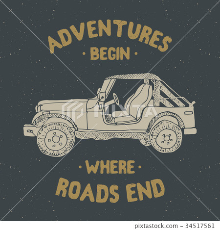 Offroad car, vintage label, retro badge, vector Offroad car, vintage label, retro badge, vector 34517561