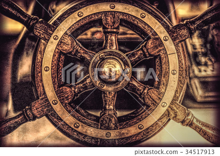 Ship steering wheel close up 34517913
