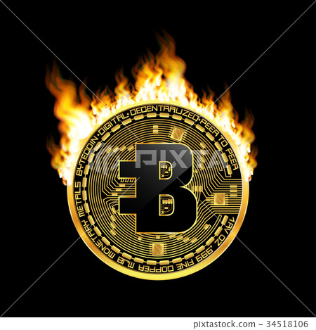 Crypto currency bytecoin golden symbol on fire Crypto currency bytecoin golden symbol on fire 34518106