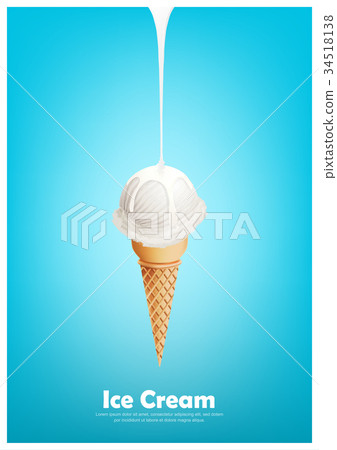 Milk ice cream in the cone, Pour milk Milk ice cream in the cone, Pour milk 34518138