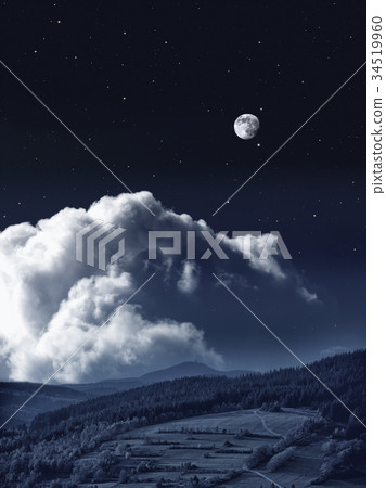 Night landscape with clouds and the full moon 34519960