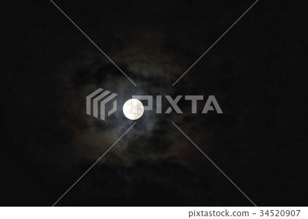 Nature Landscape Moon, full moon in fall. The moon of a circle seen through a thin cloud 34520907