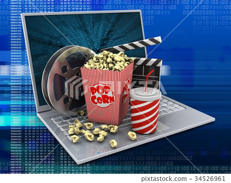 3d illustration of laptop with and cinema 34526961