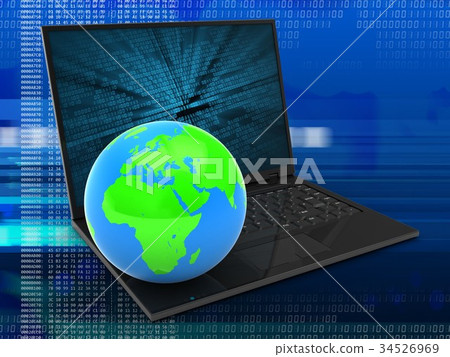 3d illustration of laptop computer  with  globe 34526969