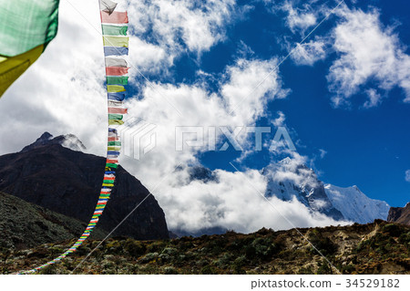 Colorful Nepalese flags Colorful Nepalese flags 34529182