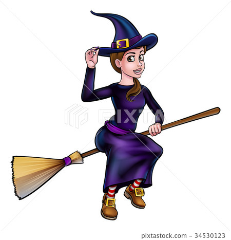 Witch Flying On Broomstick Halloween Character Witch Flying On Broomstick Halloween Character 34530123