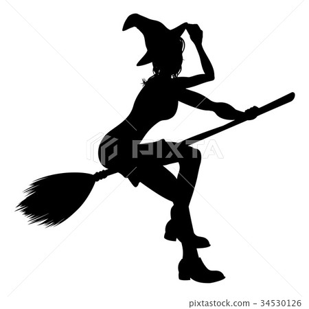 Witch Flying On Broomstick Halloween Silhouette Witch Flying On Broomstick Halloween Silhouette 34530126