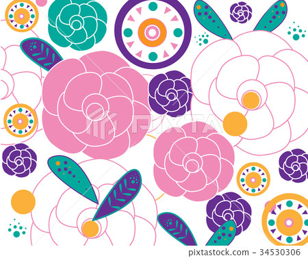 Painting of leaf and flowers, pattern 34530306