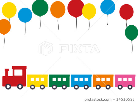 多彩火車和氣球的框架 34530555