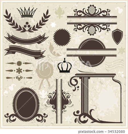 Set of design elements on vintage background Set of design elements on vintage background 34532080