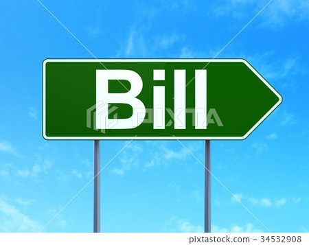 Currency concept: Bill on road sign background 34532908