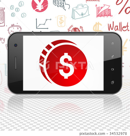 Banking concept: Smartphone with Dollar Coin on 34532978
