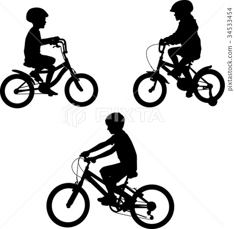 kids riding bicycles silhouettes 34533454