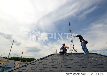 Renovation antenna maintenance Electrician's work scene 34534492