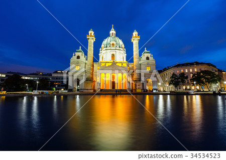 night view of Saint Charles's C in Vienna, Austria night view of Saint Charles's C in Vienna, Austria 34534523