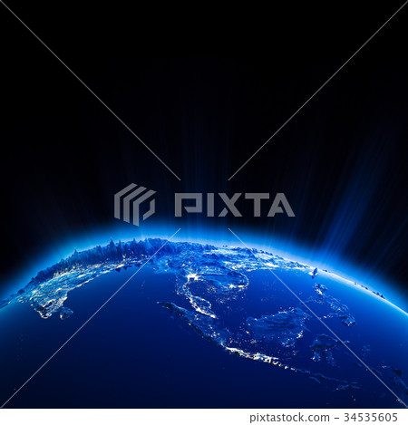 South east Asia city lights at night 3d rendering 34535605