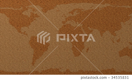 world map cork pinboard 3d illustration. 34535831
