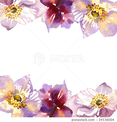 Wreath romantic watercolor purple Summer flowers 34536004
