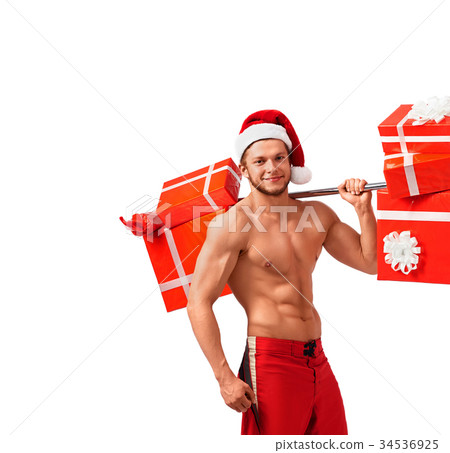 Fit Naked Santa Claus with a barbell full of 34536925