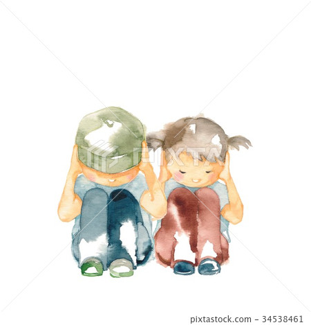 Children, two children blocking their ears 34538461