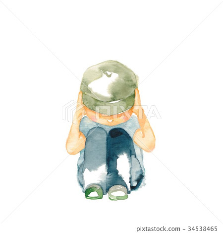 Child, boy blocking the ear 34538465