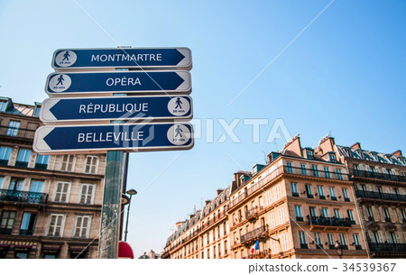 Paris street signs old building in Montmartre area 34539367