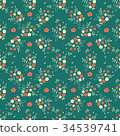 Seamless pattern millefleurs red white flowers 34539741