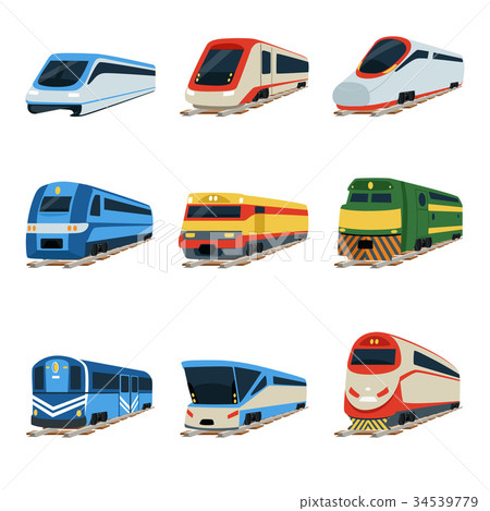 Train locomotive set, railway carriage vector 34539779