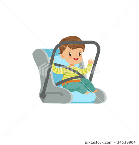 Cute little boy sitting in car seat, safety car - Stock Illustration ...